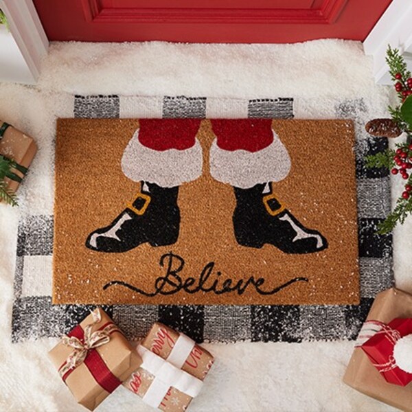 Santa themed doormat with packages
